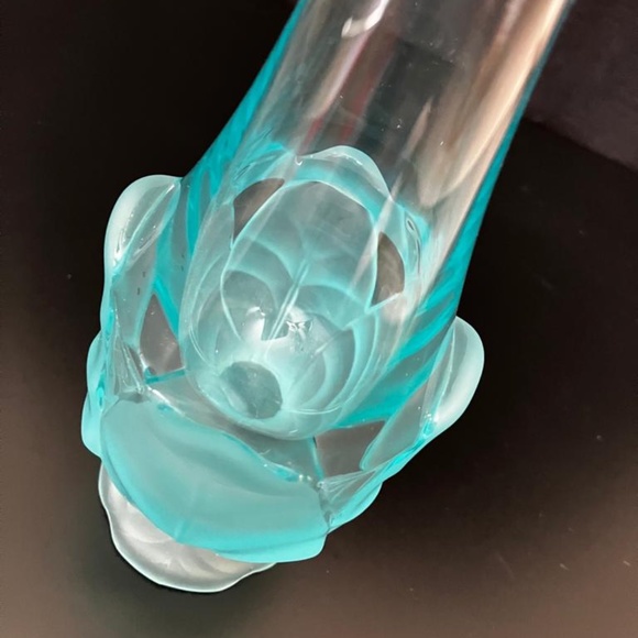 Viking Clear Aqua Frosted Swung Vase Cabbage Leaf Base 13,5" tall - Picture 3 of 4
